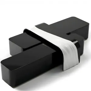 Luxury Black Sculptural Coffee Table with White Marble-Effect Inlay Front View by Luxury Group International