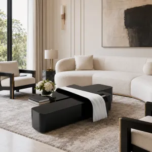 Luxury Black Sculptural Coffee Table with White Marble-Effect Inlay Lifestyle View by Luxury Group International