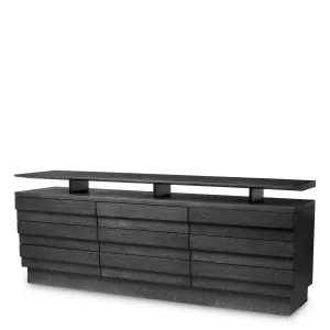 Luxus Schwarzes Sideboard mit Erhöhtem Oberen Regal & Mehrfach-Schubladenaufbewahrung – Luxus Hotelmöbel Vorderansicht von Luxury Group International