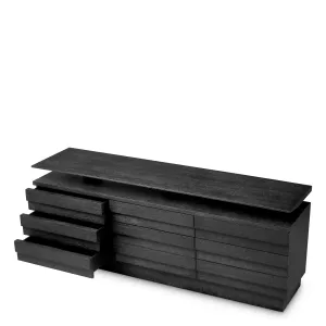 Luxus Schwarzes Sideboard mit Erhöhtem Oberen Regal & Mehrfach-Schubladenaufbewahrung – Luxus Hotelmöbel Innenansicht von Luxury Group International