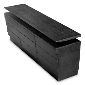 Luxus Schwarzes Sideboard mit Erhöhtem Oberen Regal & Mehrfach-Schubladenaufbewahrung – Luxus Hotelmöbel Seitenansicht von Luxury Group International