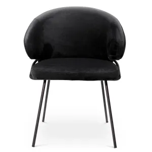 Silla de Comedor Tapizada Negra de Lujo con Respaldo Curvo y Estructura Metálica - Mobiliario de Hotel de Lujo Vista frontal por Luxury Group International