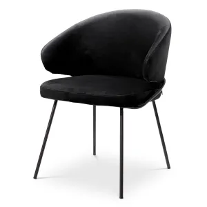 Silla de Comedor Tapizada Negra de Lujo con Respaldo Curvo y Estructura Metálica - Mobiliario de Hotel de Lujo Vista frontal por Luxury Group International