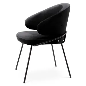 Silla de Comedor Tapizada Negra de Lujo con Respaldo Curvo y Estructura Metálica - Mobiliario de Hotel de Lujo Vista lateral por Luxury Group International