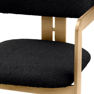Chaise de Salle à Manger Luxueuse Noire Rembourrée avec Structure Métallique Dorée - Mobilier d'Hôtel de Luxe Vue détaillée par Luxury Group International