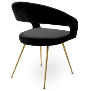 Black Velvet Dining Chair with Curved Backrest and Golden Metal Legs - Luxury Hotel Furniture Back View by Luxury Group International