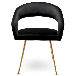 Black Velvet Dining Chair with Curved Backrest and Golden Metal Legs - Luxury Hotel Furniture Front View by Luxury Group International