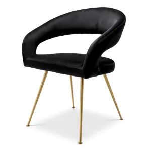 Black Velvet Dining Chair with Curved Backrest and Golden Metal Legs - Luxury Hotel Furniture Front View by Luxury Group International