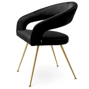 Black Velvet Dining Chair with Curved Backrest and Golden Metal Legs - Luxury Hotel Furniture Side View by Luxury Group International