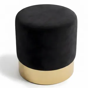 Luxury Black Velvet Round Stool with Gold Metal Base - Luxury Stool - Luxury Hotel Furniture Front View by Luxury Group International