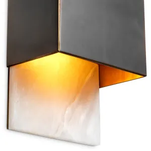 Luxury Black Wall Lamp with White Stone Backplate & Geometric Shade – 36 cm - Luxury Hotel Furniture Detail View by Luxury Group International