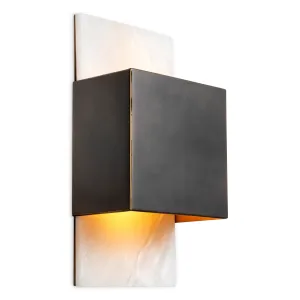 Luxury Black Wall Lamp with White Stone Backplate & Geometric Shade – 36 cm - Luxury Hotel Furniture Front View by Luxury Group International