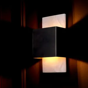 Luxury Black Wall Lamp with White Stone Backplate & Geometric Shade – 36 cm - Luxury Hotel Furniture Lifestyle View by Luxury Group International