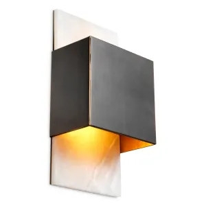 Luxury Black Wall Lamp with White Stone Backplate & Geometric Shade – 36 cm - Luxury Hotel Furniture Side View by Luxury Group International
