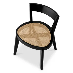 Luxus Esszimmerstuhl aus schwarzem Holz mit natürlichem Korbsitz – Luxus Hotelmöbel Draufsicht von Luxury Group International