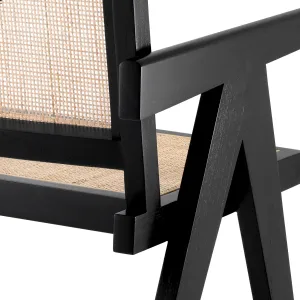 Poltrona da Pranzo di Lusso in Legno Nero e Canna Naturale con Schienale Intrecciato - Mobili di Lusso per Hotel Vista dettaglio di Luxury Group International