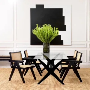 Poltrona da Pranzo di Lusso in Legno Nero e Canna Naturale con Schienale Intrecciato - Mobili di Lusso per Hotel Vista lifestyle di Luxury Group International