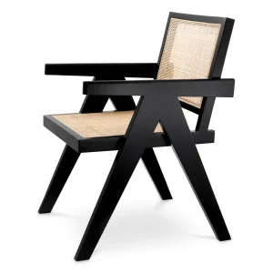 Poltrona da Pranzo di Lusso in Legno Nero e Canna Naturale con Schienale Intrecciato - Mobili di Lusso per Hotel Vista laterale di Luxury Group International
