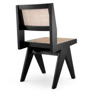 Sedia da Pranzo di Lusso in Legno Nero e Canna Naturale con Schienale Intrecciato - Mobili di Lusso per Hotel Vista posteriore di Luxury Group International