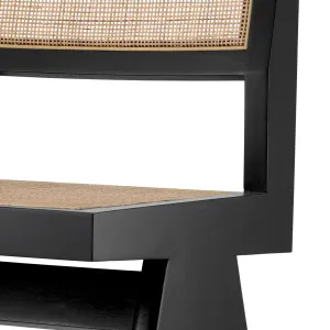 Sedia da Pranzo di Lusso in Legno Nero e Canna Naturale con Schienale Intrecciato - Mobili di Lusso per Hotel Vista dettaglio di Luxury Group International
