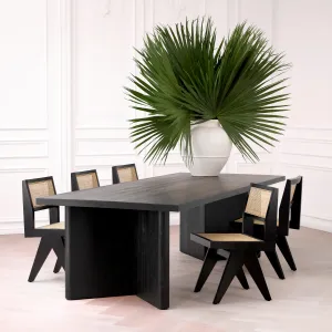 Sedia da Pranzo di Lusso in Legno Nero e Canna Naturale con Schienale Intrecciato - Mobili di Lusso per Hotel Vista lifestyle di Luxury Group International