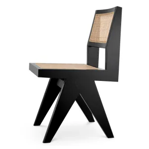 Sedia da Pranzo di Lusso in Legno Nero e Canna Naturale con Schienale Intrecciato - Mobili di Lusso per Hotel Vista laterale di Luxury Group International
