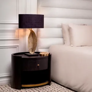 Luxury Black Wooden Nightstand with Drawer and Gold Accent Shelf - Luxury Nightstand Lifestyle View by Luxury Group International