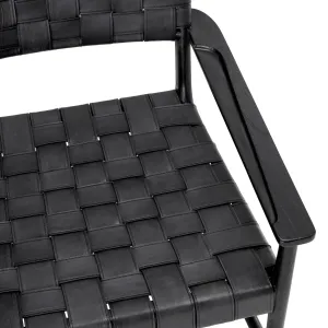 Luxury Black Woven Leather Armchair with Solid Wood Frame - Luxury Hotel Furniture Detail View by Luxury Group International