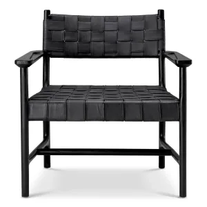 Luxury Black Woven Leather Armchair with Solid Wood Frame - Luxury Hotel Furniture Front View by Luxury Group International