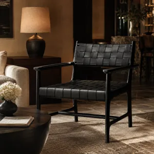 Luxury Black Woven Leather Armchair with Solid Wood Frame - Luxury Hotel Furniture Lifestyle View by Luxury Group International