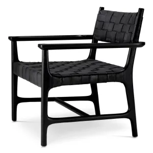 Luxury Black Woven Leather Armchair with Solid Wood Frame - Luxury Hotel Furniture Side View by Luxury Group International