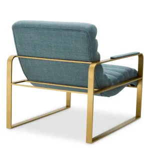 Luxury Blue and Gold Upholstered Armchair with Metal Frame - Luxury Hotel Furniture Back View by Luxury Group International