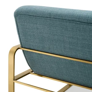 Luxury Blue and Gold Upholstered Armchair with Metal Frame - Luxury Hotel Furniture Detail View by Luxury Group International