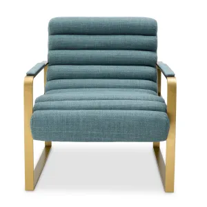 Luxury Blue and Gold Upholstered Armchair with Metal Frame - Luxury Hotel Furniture Front View by Luxury Group International