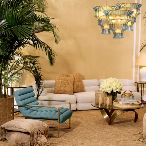 Luxury Blue and Gold Upholstered Armchair with Metal Frame - Luxury Hotel Furniture Lifestyle View by Luxury Group International