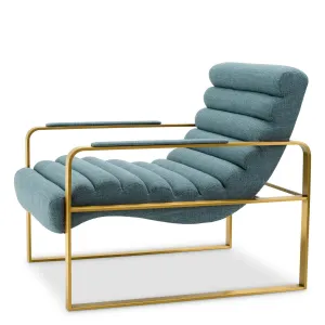 Luxury Blue and Gold Upholstered Armchair with Metal Frame - Luxury Hotel Furniture Side View by Luxury Group International