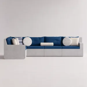 Sofá de Exterior en Forma de L de Concreto Azul de Lujo con Tapicería de Tela - Muebles Modernos Vista frontal por Luxury Group International