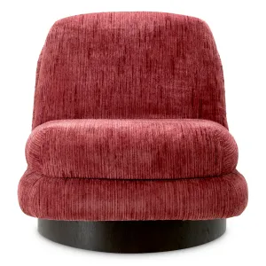 Luxus Bordeaux Drehbarer Loungesessel mit Ebenholz-Eichenfurnierbasis – Luxus Drehstuhl Vorderansicht von Luxury Group International