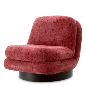 Luxus Bordeaux Drehbarer Loungesessel mit Ebenholz-Eichenfurnierbasis – Luxus Drehstuhl Vorderansicht von Luxury Group International