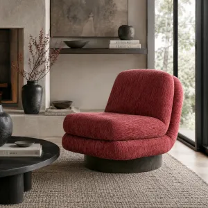 Luxus Bordeaux Drehbarer Loungesessel mit Ebenholz-Eichenfurnierbasis – Luxus Drehstuhl Lifestyle-Ansicht von Luxury Group International