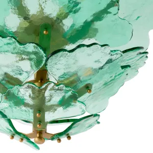 Lampada da Soffitto di Lusso con Foglie in Vetro Verde Botanico e Struttura in Ottone Spazzolato Vista dettaglio di Luxury Group International