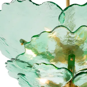 Lampada da Soffitto di Lusso con Foglie in Vetro Verde Botanico e Struttura in Ottone Spazzolato Vista dettaglio di Luxury Group International