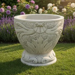 Macetero de Jardín con Relieve Botánico de Lujo y Detalles de Volutas de Acanto - Maceteros de Lujo Vista lifestyle por Luxury Group International