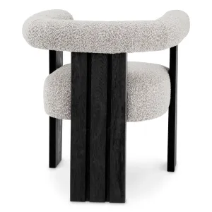 Modern Boucle Armchair with Black Wooden Frame and Rounded Upholstered Design - Luxury Dining Chair Back View by Luxury Group International