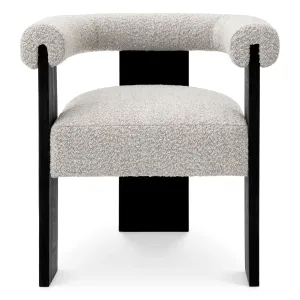 Modern Boucle Armchair with Black Wooden Frame and Rounded Upholstered Design - Luxury Dining Chair Front View by Luxury Group International