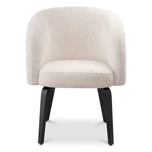 Sillón Bouclé Crema con Respaldo Curvo y Patas de Metal Negro - Mobiliario de Lujo para Hoteles Vista frontal por Luxury Group International