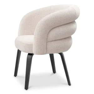 Sillón Bouclé Crema con Respaldo Curvo y Patas de Metal Negro - Mobiliario de Lujo para Hoteles Vista lateral por Luxury Group International