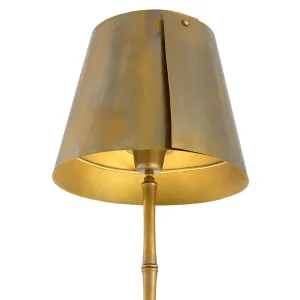 Luxury Brass Bamboo Floor Lamp with Metal Shade and Black Base Detail View by Luxury Group International