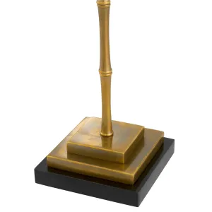 Luxury Brass Bamboo Floor Lamp with Metal Shade and Black Base Detail View by Luxury Group International