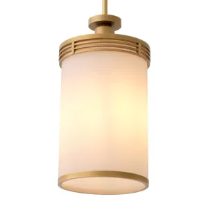 Lampada a Sospensione Cilindrica in Ottone di Lusso – Lampada da Soffitto Moderna con Vetro Satinato Vista dettaglio di Luxury Group International
